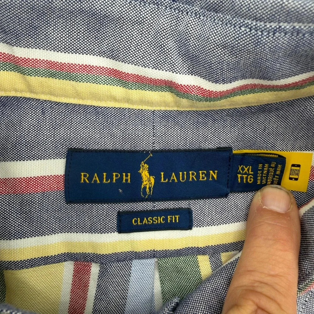 Polo Ralph Lauren Mens XXL Classic Fit Multi Color Striped Oxford Shirt Long Slv